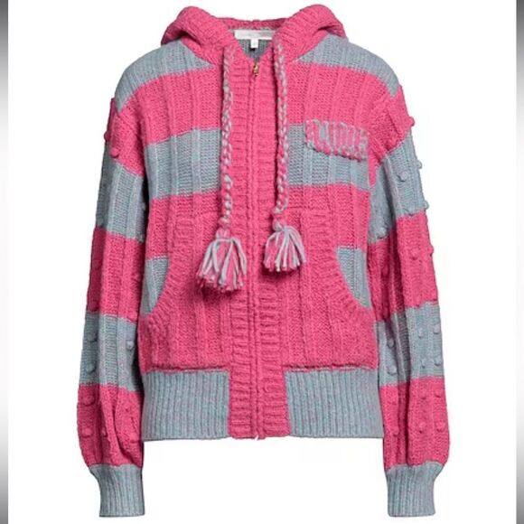 LoveShackFancy x Anthropologie Tirzah Zip-Up Hoodie Cardigan Passion Fruit Punch - Picture 11 of 16